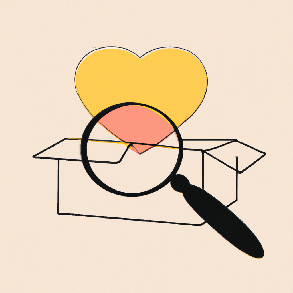 Empty favorites illustration showing a box with a heart and magnifier